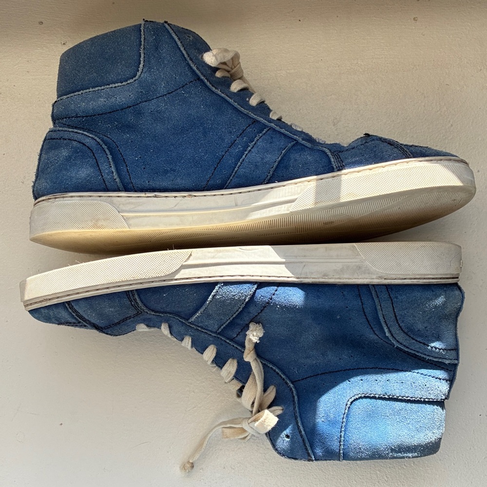 Saint Laurent Joe Distressed Blue Suede High-Top Sneakers - Picture 7 of 10